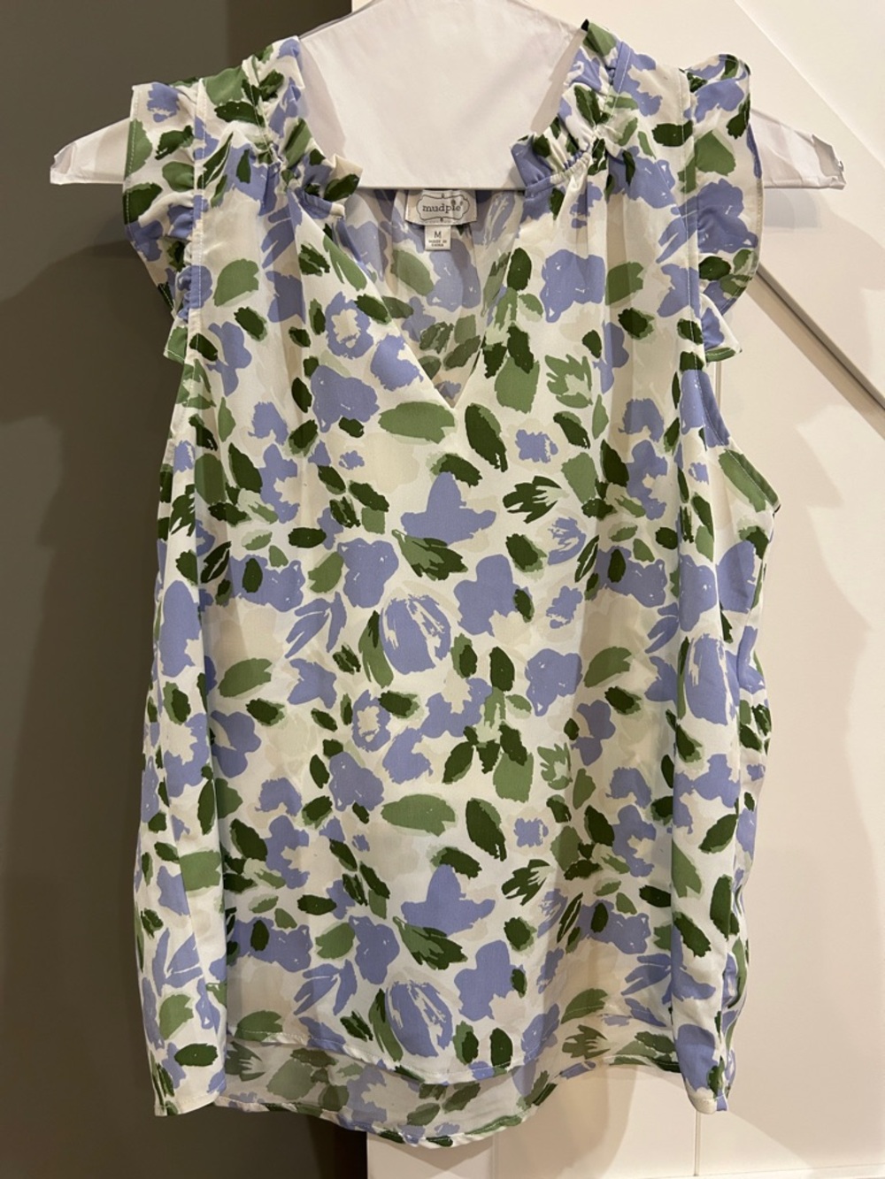 Mud Pie Blue & Green Floral Ruffle-Sleeve Camisole